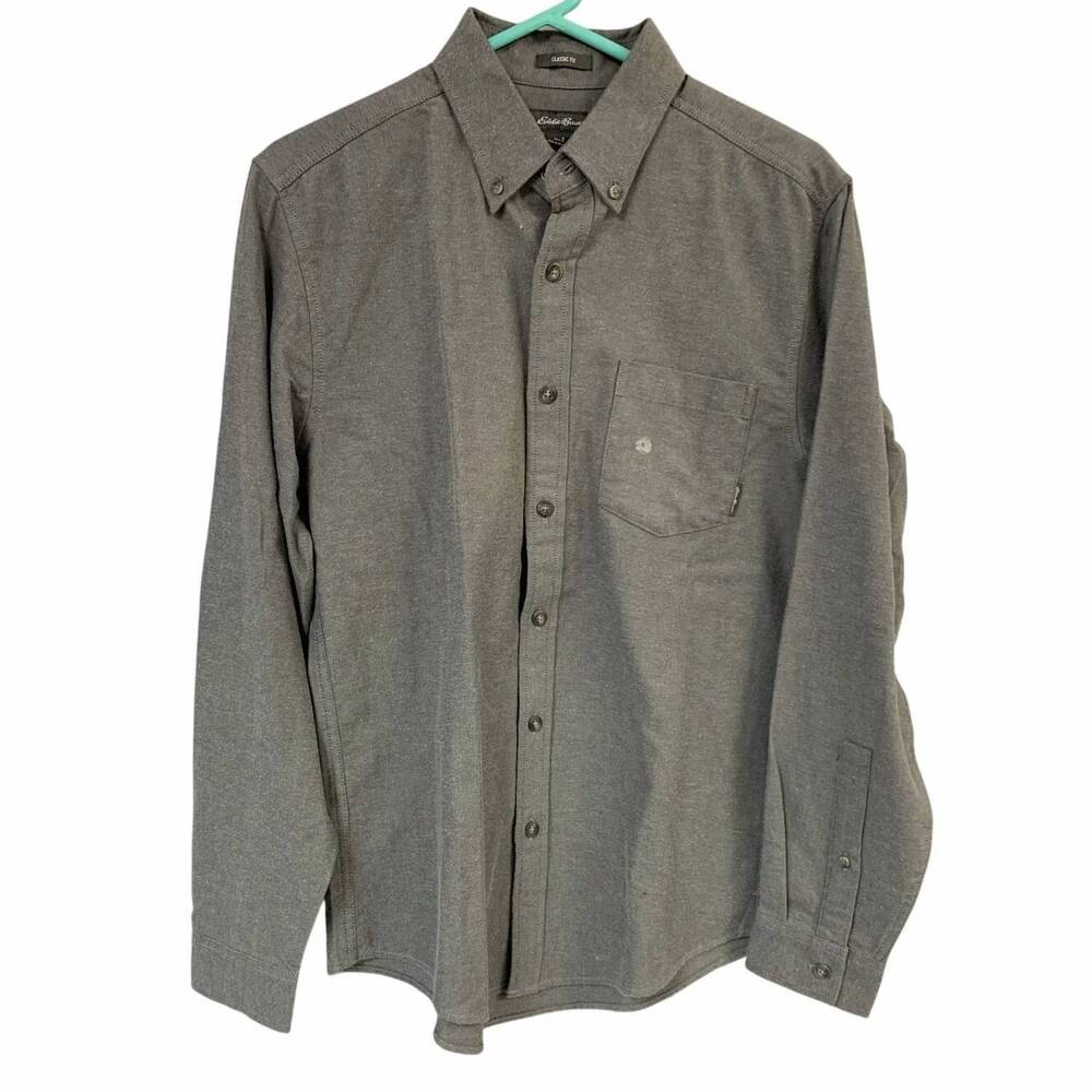NEW EDDIE BAUER men's field flannel button down collared shirt in gray